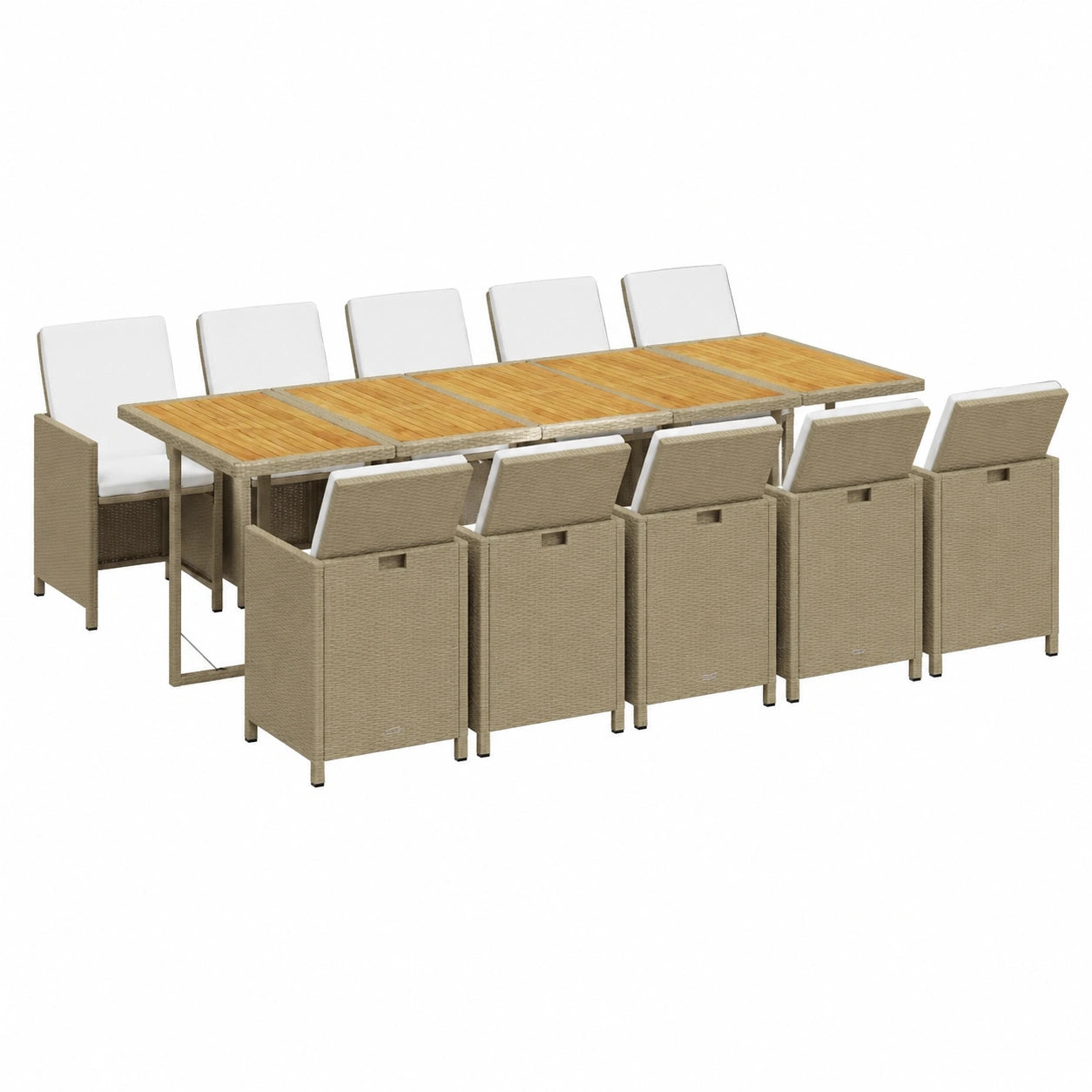 Salon de jardin, en résine tressée, 11 pièces, coloris beige, pour la terrasse ou le jardin