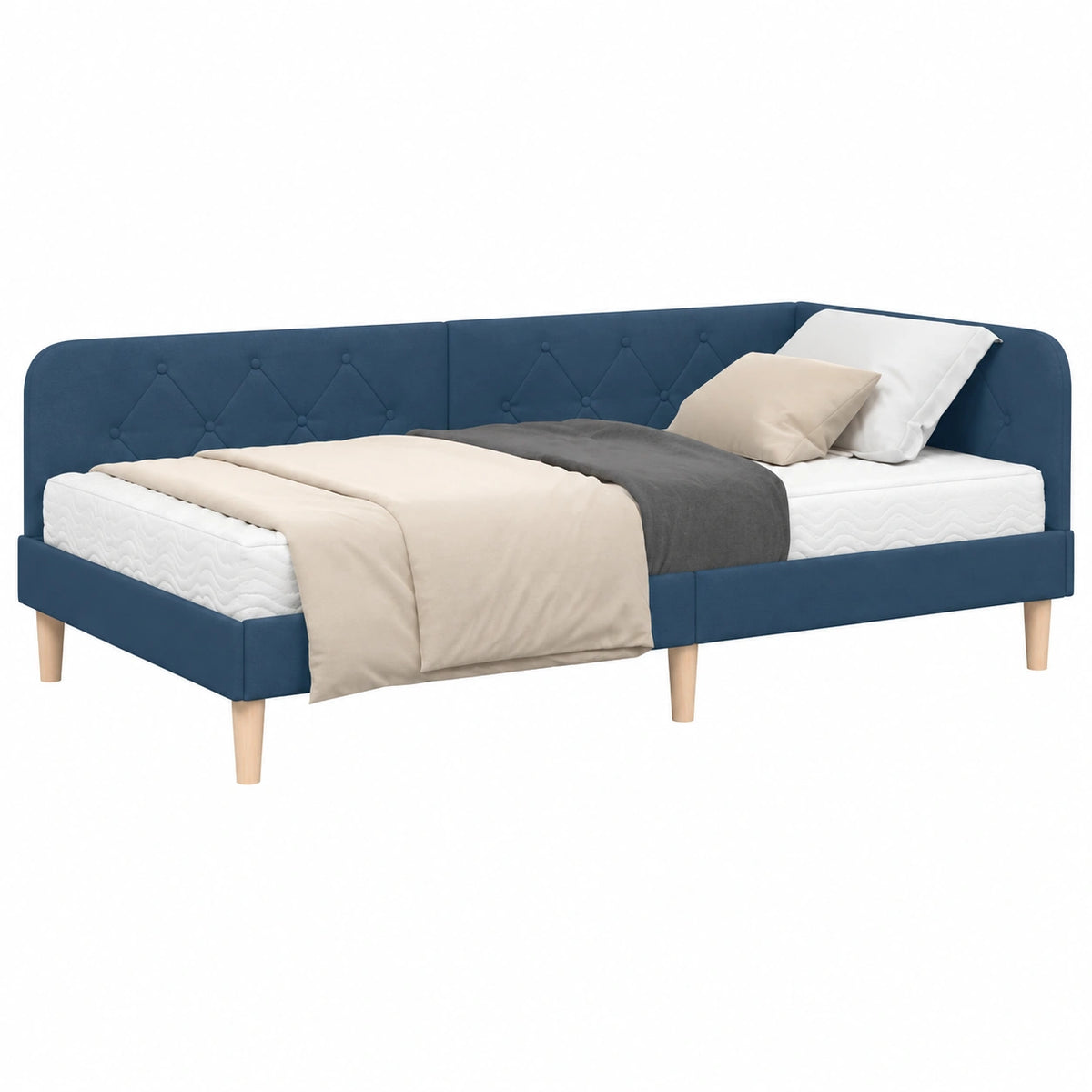 Canapé convertible, en tissu, 100 x 200 cm, coloris bleu, pour le salon ou la chambre d’amis