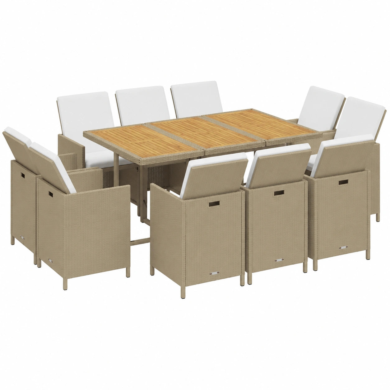 Salon de jardin, 11 pièces, en résine tressée, coloris beige, pour la terrasse ou le jardin