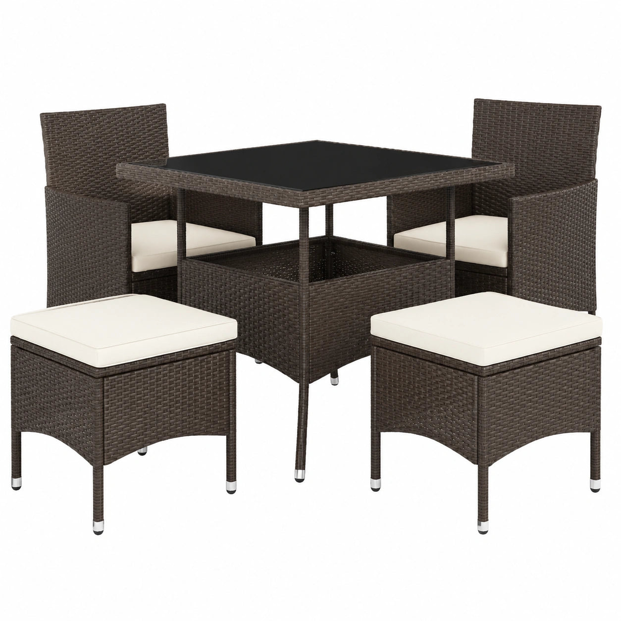 Salon de jardin, 5 pièces, en résine tressée, coloris marron, pour la terrasse ou le jardin