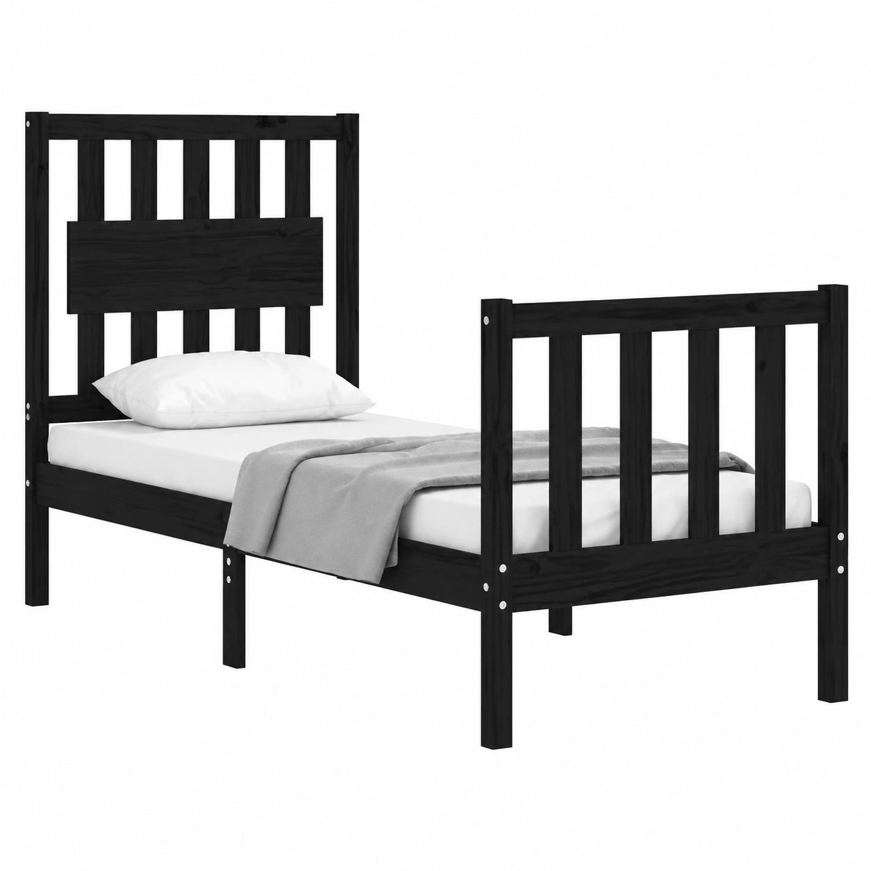 Lit, en bois massif, coloris noir, pour la chambre