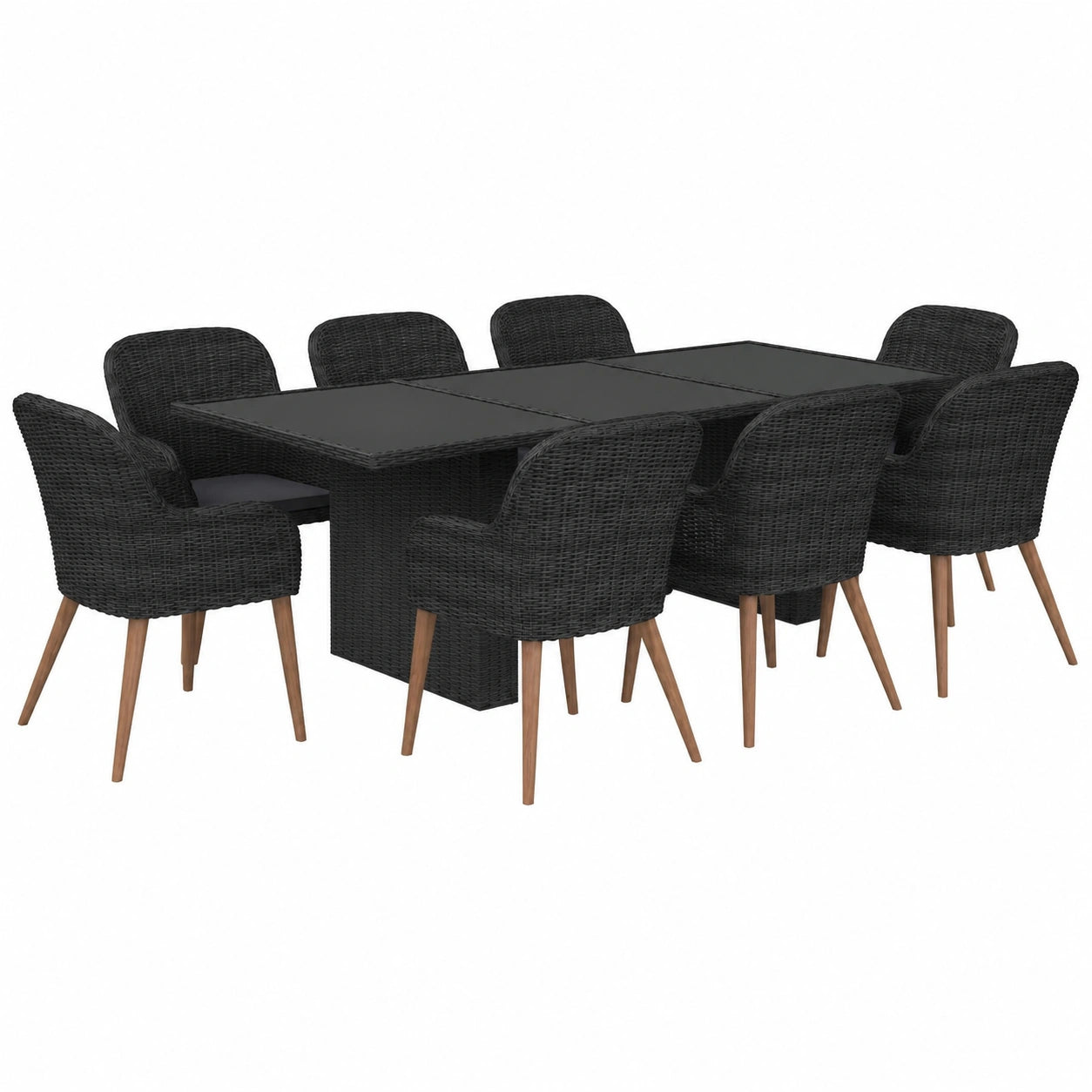 Salon de jardin, en résine tressée, coloris noir, 9 pièces, pour la terrasse ou le jardin