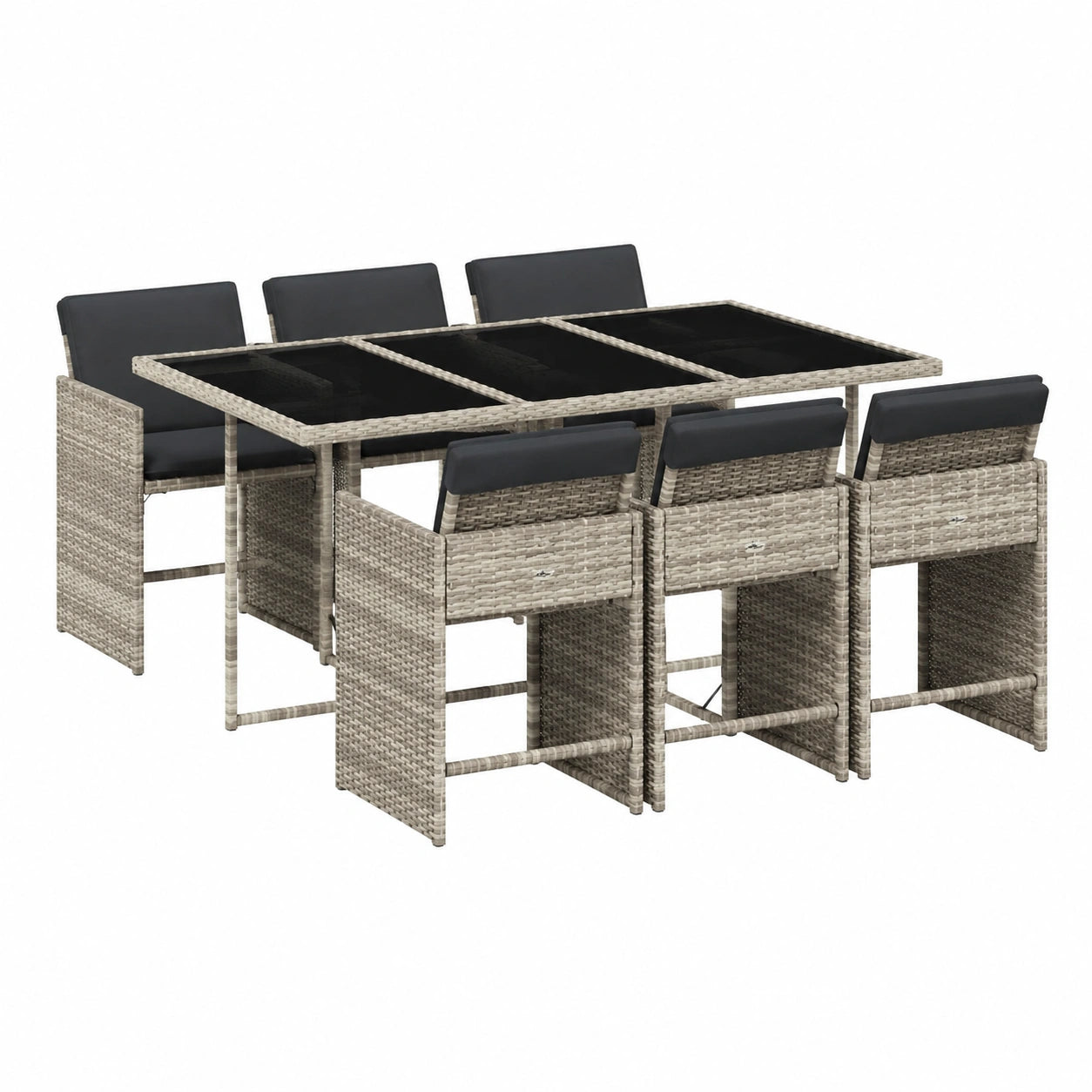 Salon de jardin, en résine tressée, coloris gris, 7 pièces, pour la terrasse ou le jardin