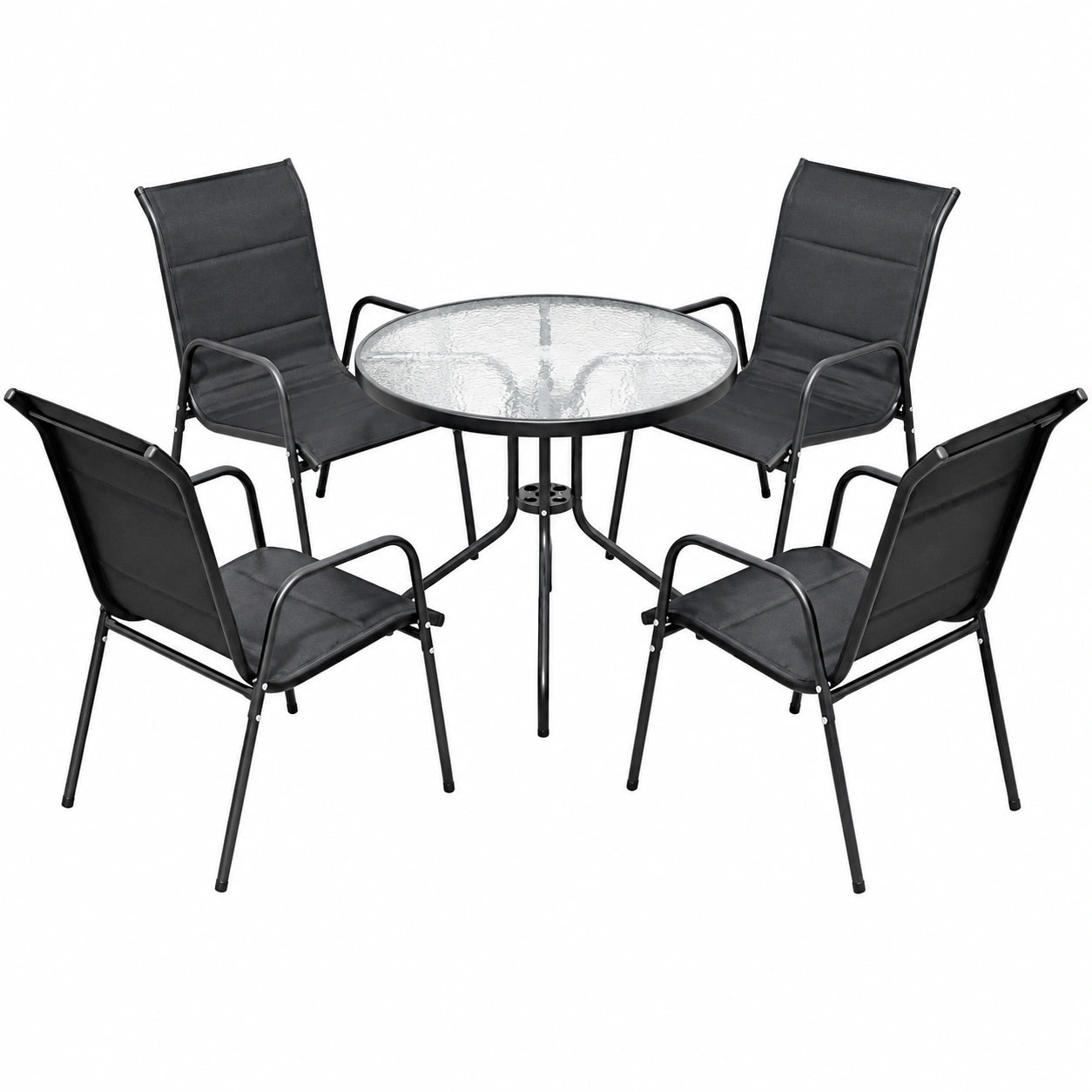 Salon de jardin, en acier, coloris noir, 5 pièces, pour la terrasse ou le jardin