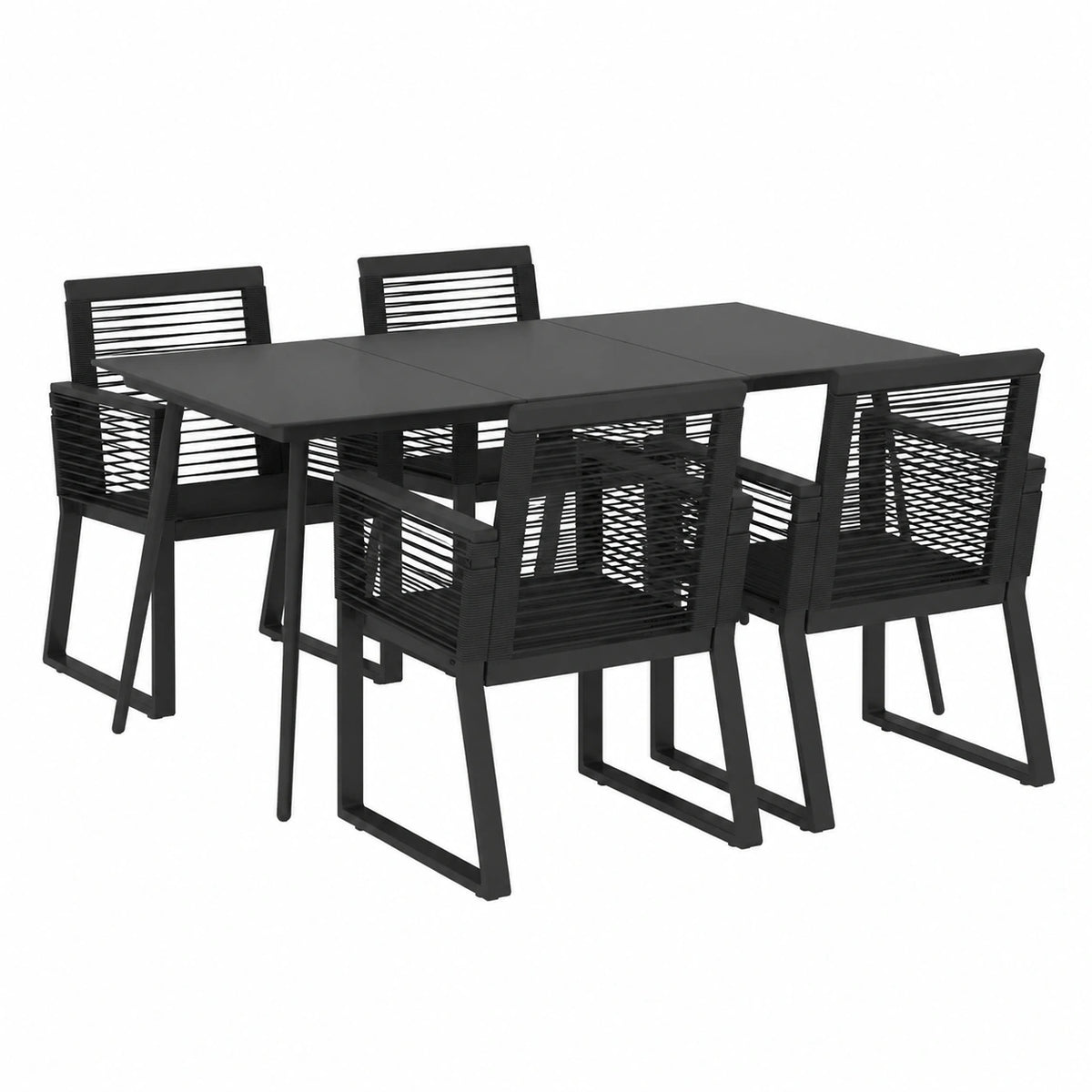 Salon de jardin, en résine tressée, 5 pièces, coloris noir, pour la terrasse ou le jardin