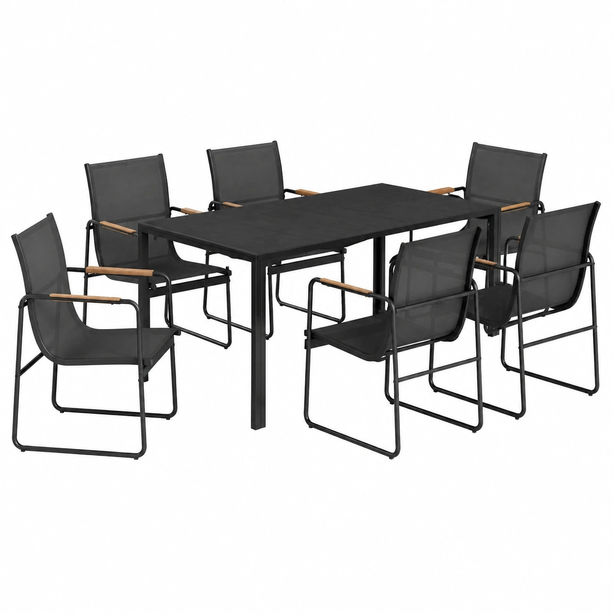 Salon de jardin, en acier et verre, 6 places, coloris noir, pour la terrasse ou le jardin