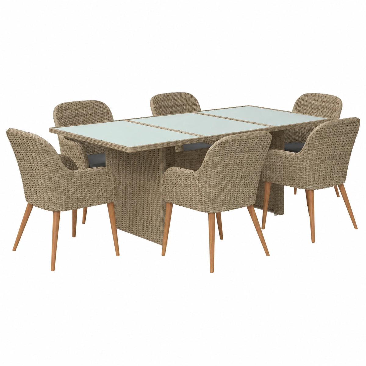Salon de jardin, en résine tressée, coloris marron, 7 pièces, pour la terrasse ou le jardin
