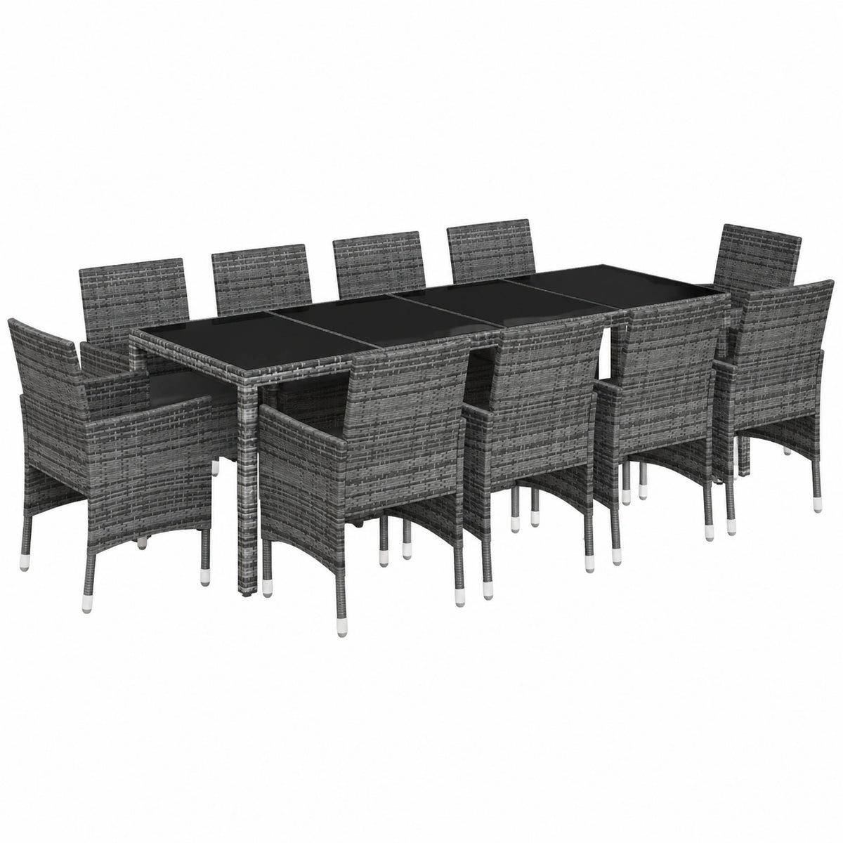 Salon de jardin, 11 pièces, en résine tressée, coloris gris, pour la terrasse ou le jardin