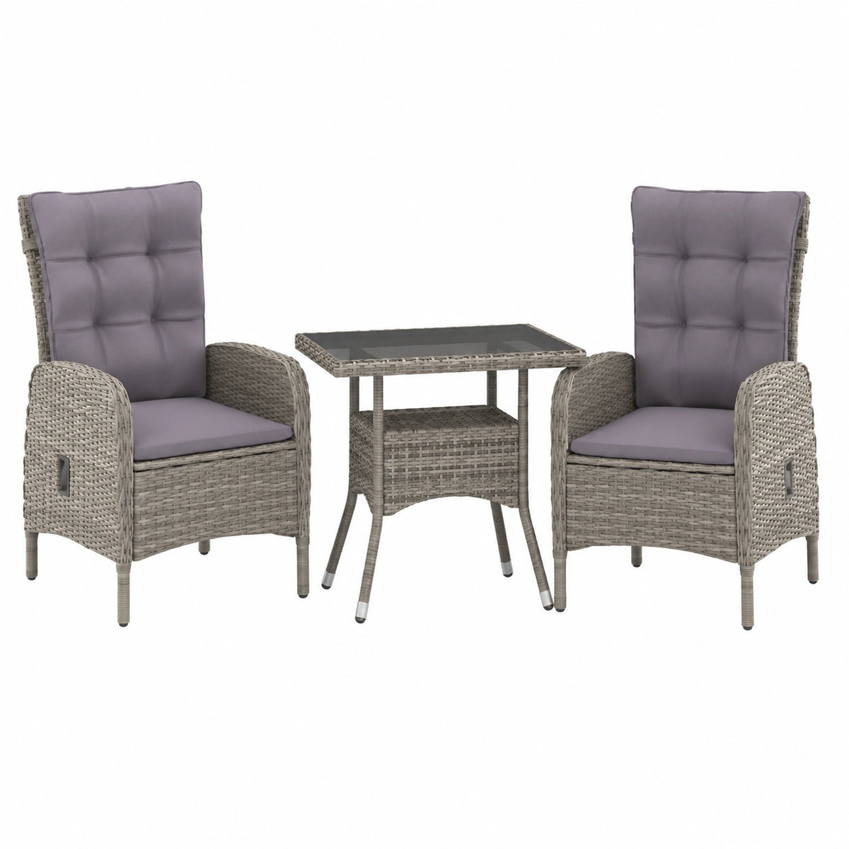 Salon de jardin, en verre et résine tressée, 3 pièces, coloris gris, pour la terrasse ou le jardin