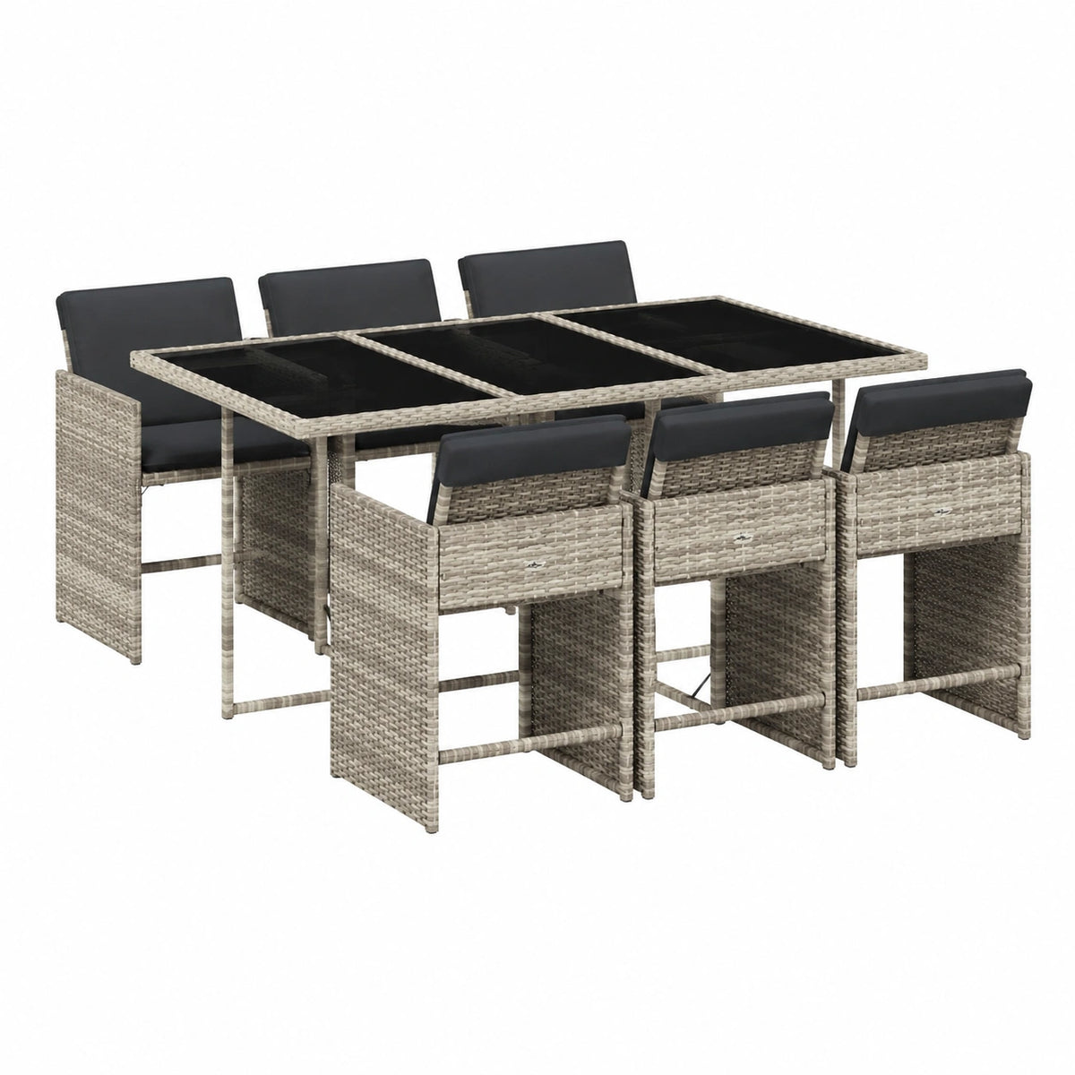 Salon de jardin, en résine tressée, coloris gris, 7 pièces, pour la terrasse ou le jardin