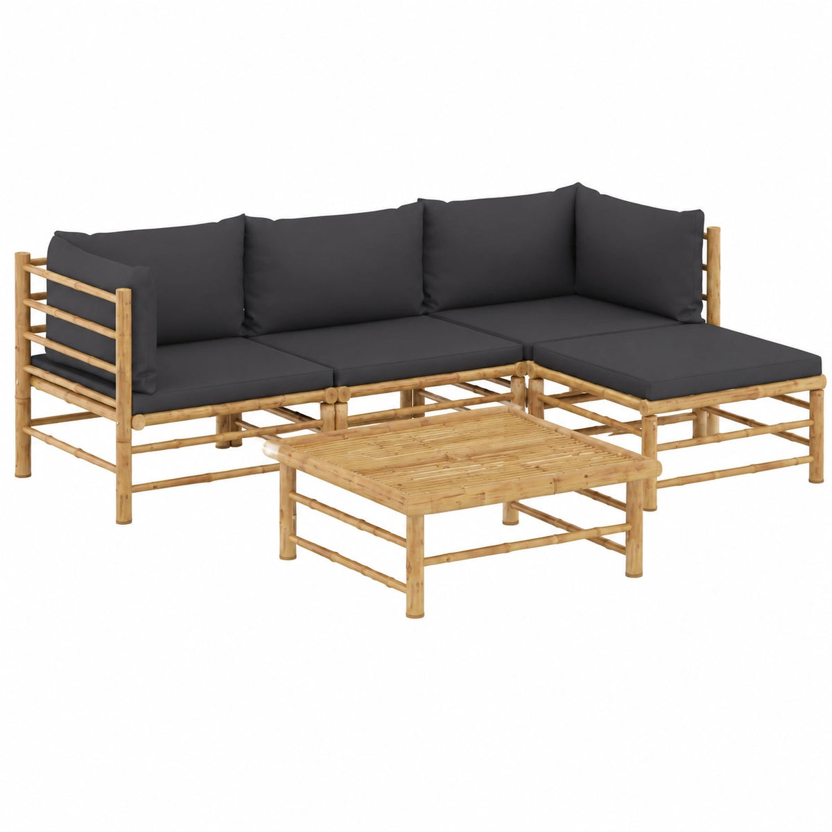 Salon de jardin, 5 pièces, en bambou, coloris gris, pour la terrasse ou le jardin