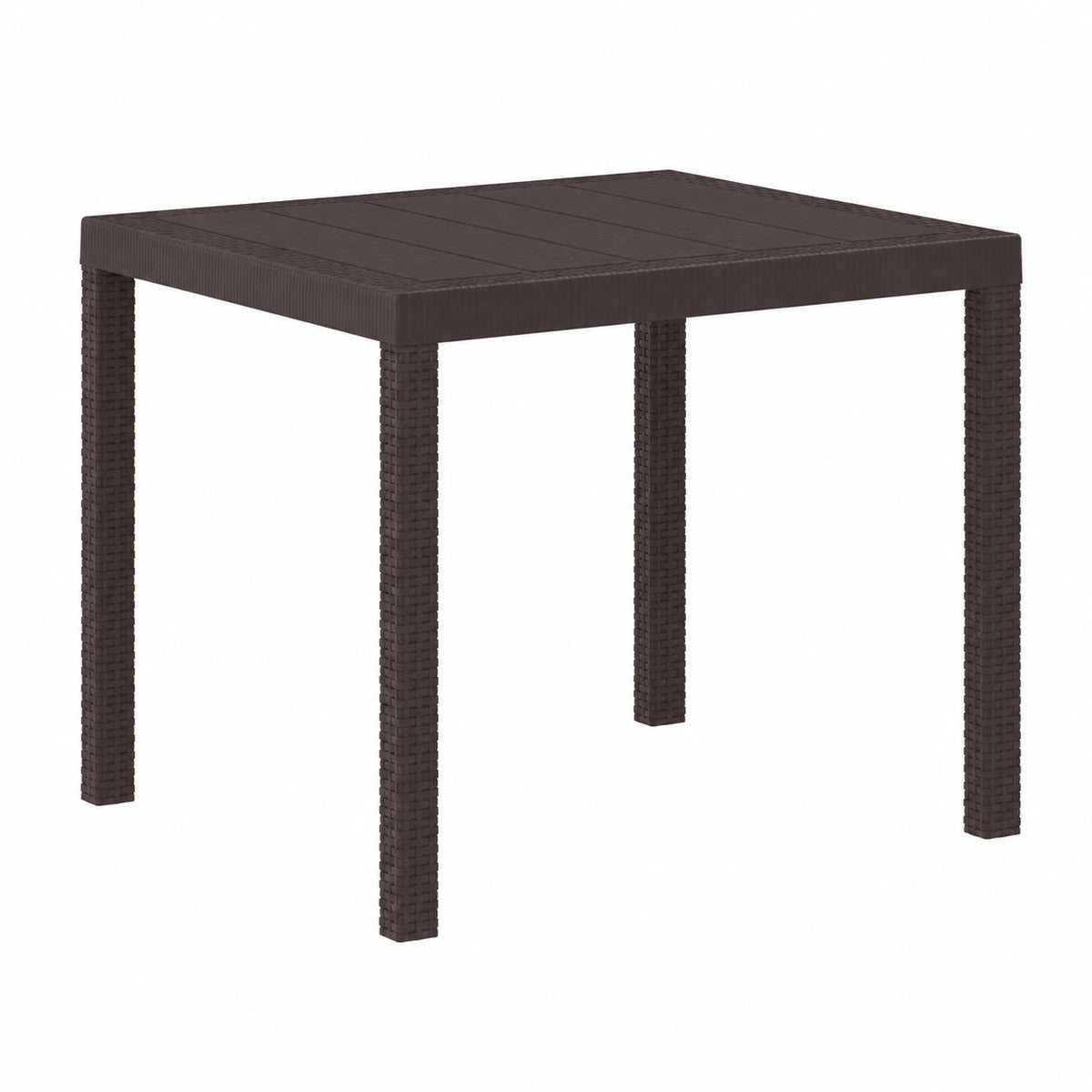 Table, en résine tressée, 100 x 100 x 73 cm, coloris marron, pour les espaces de vie