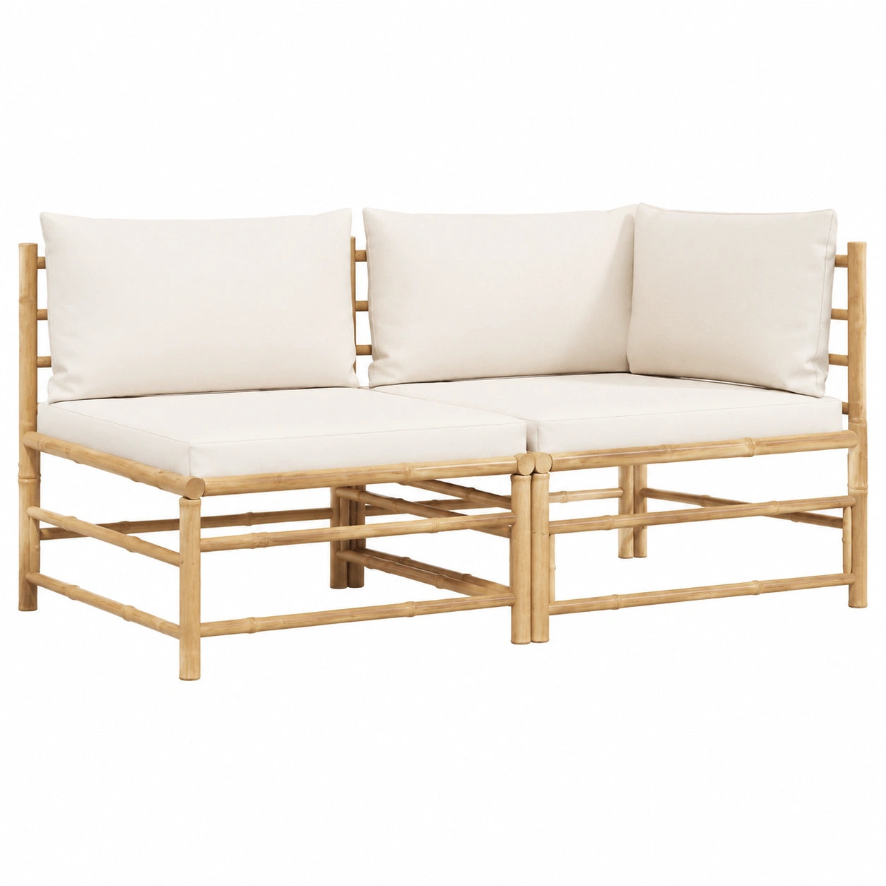 Salon de jardin, en bambou, 2 pièces, coloris blanc et crème, pour la terrasse ou le jardin