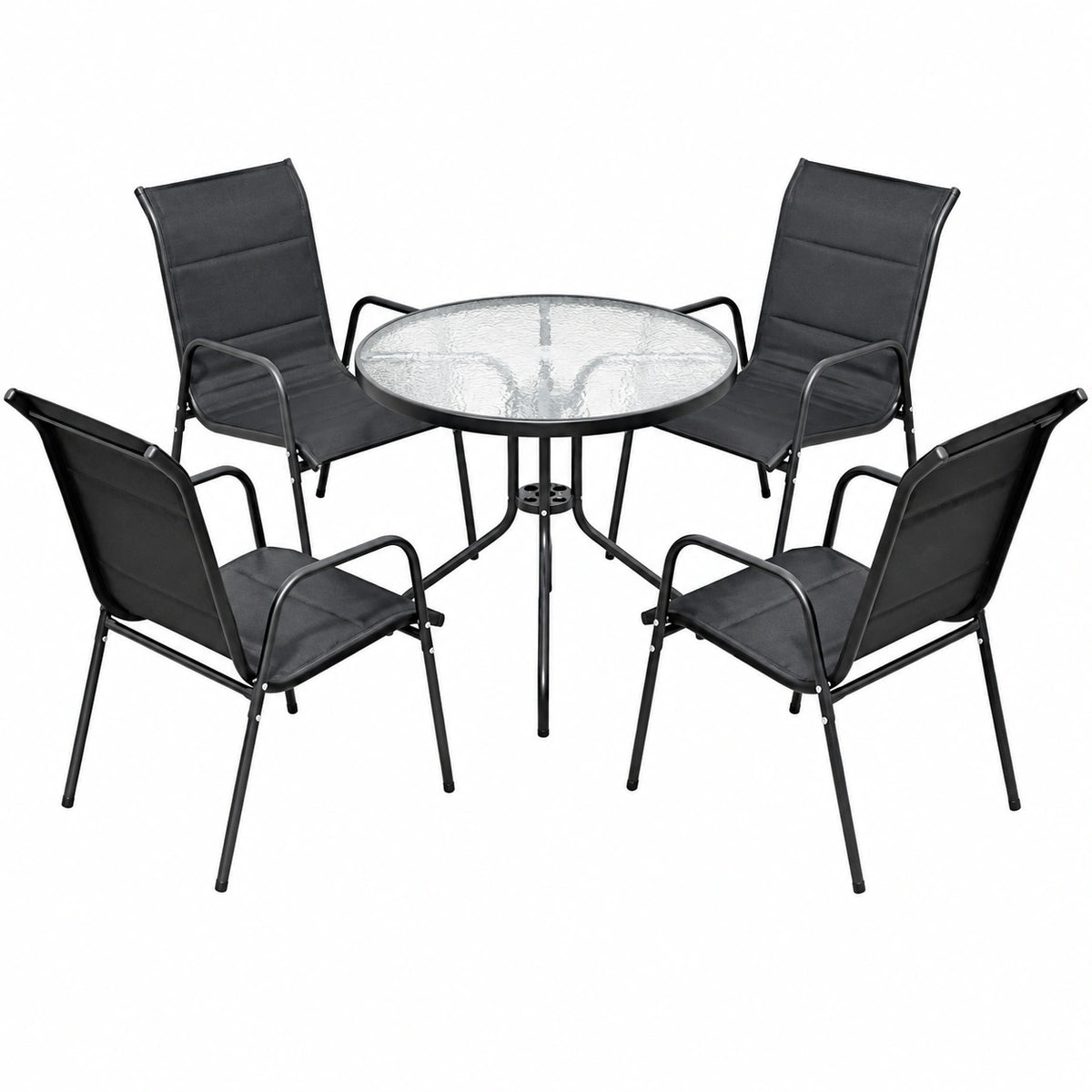 Salon de jardin, en acier, coloris noir, 5 pièces, pour la terrasse ou le jardin
