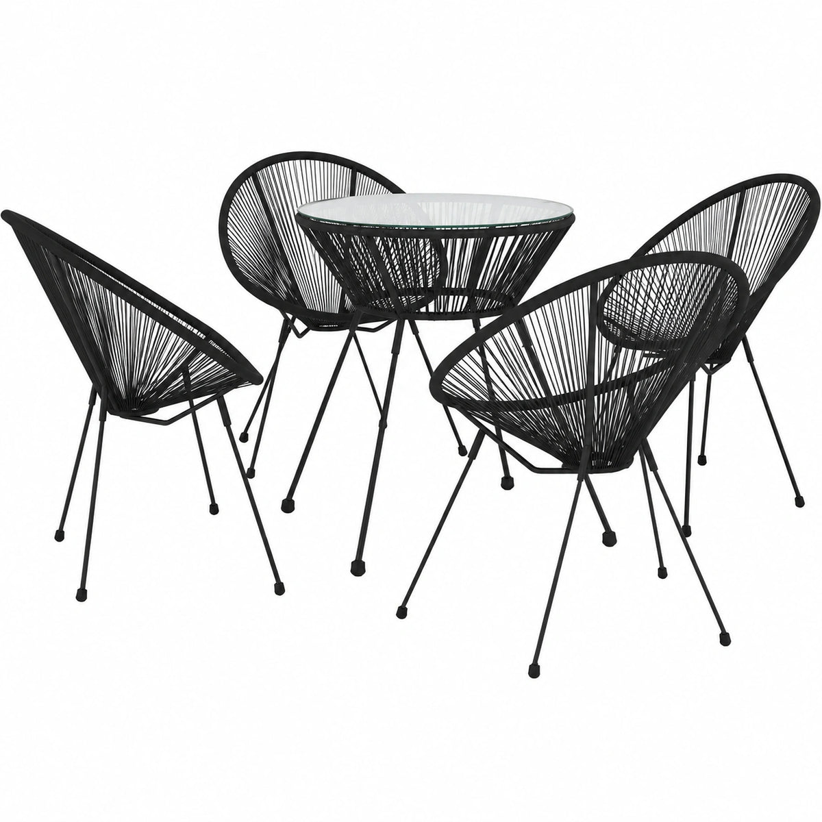 Table à manger, 5 pièces, en résine tressée, coloris noir, pour la salle à manger