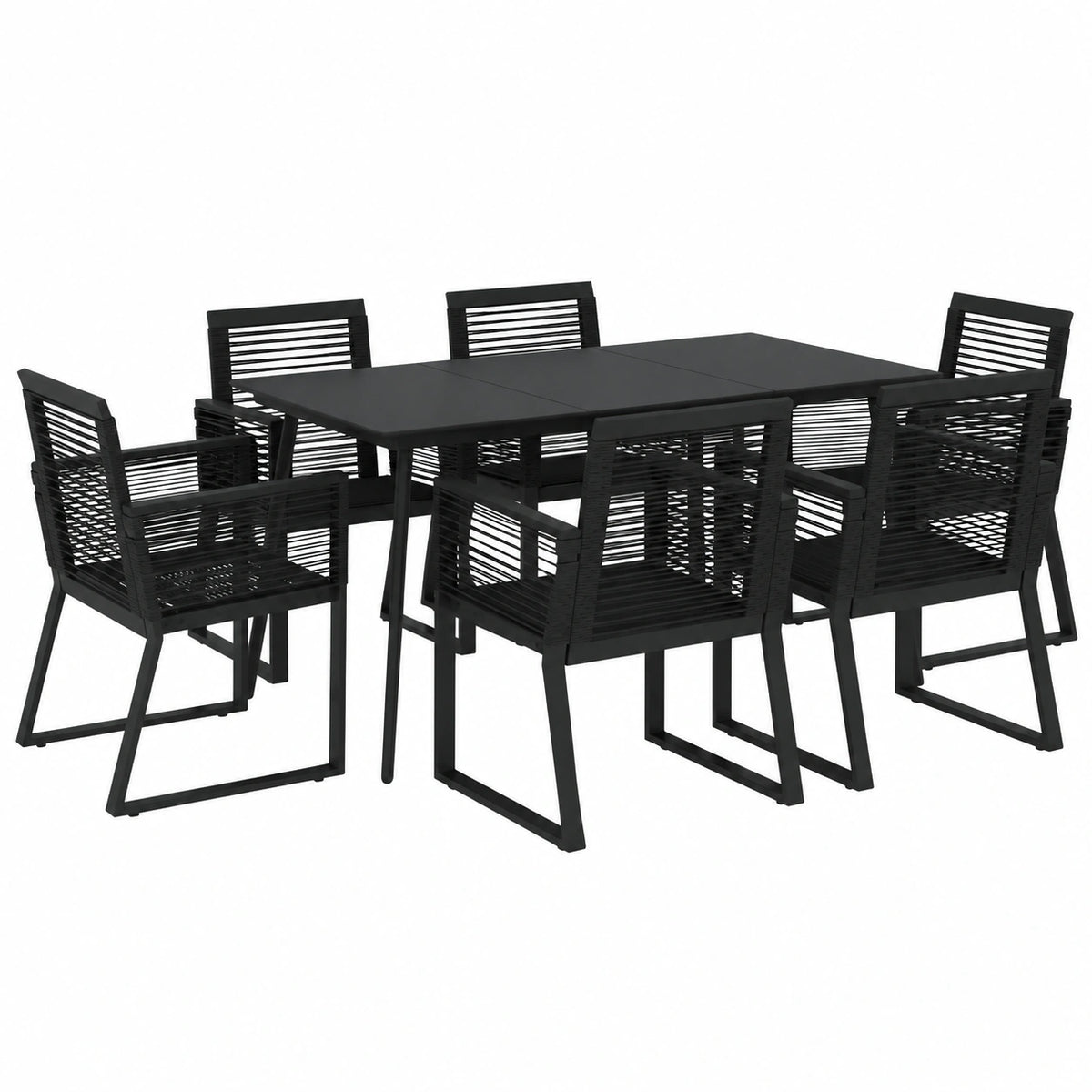 Salon de jardin, en résine tressée, coloris noir, 7 pièces, pour la terrasse ou le jardin