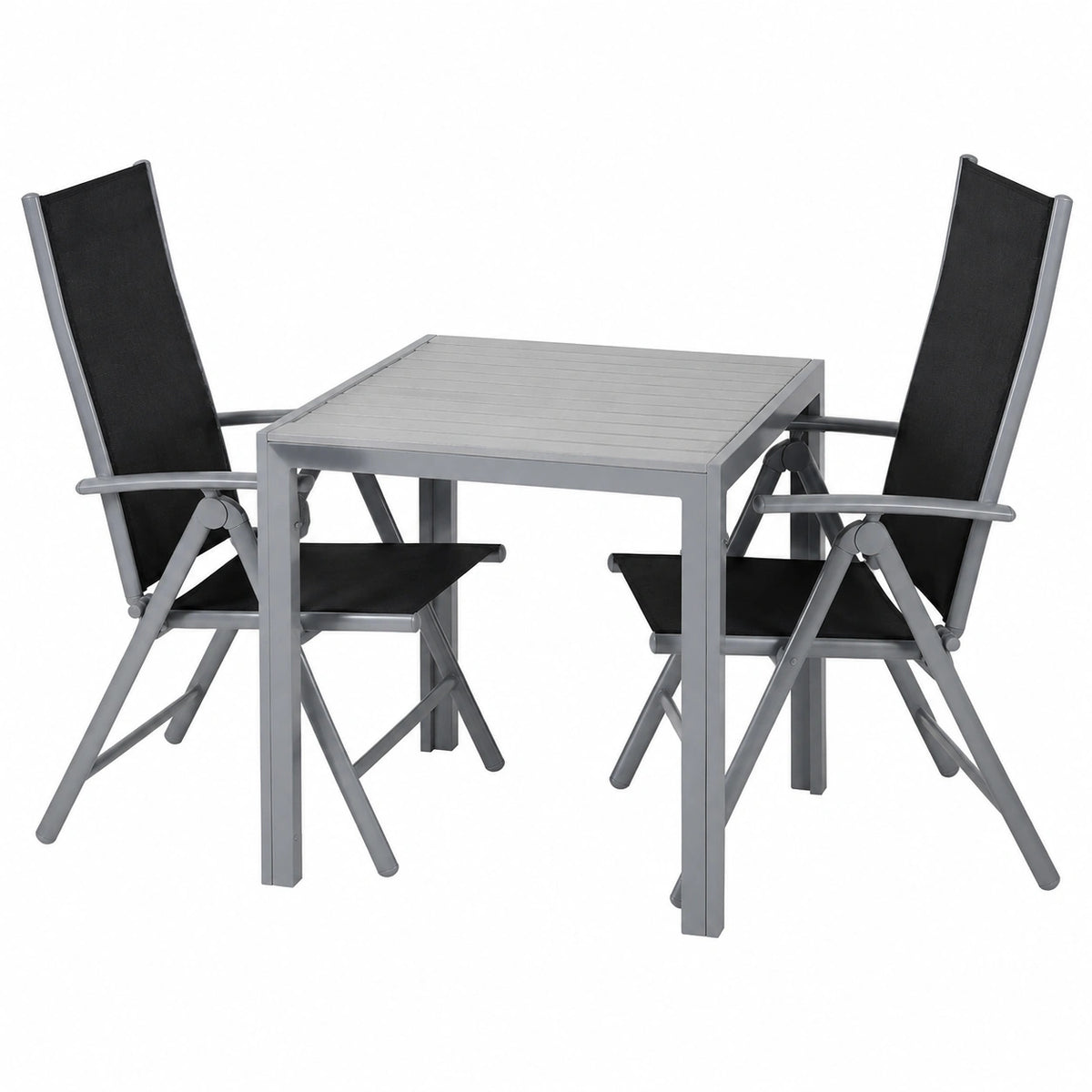 Salon de jardin, réglable, en aluminium, coloris gris, pour la terrasse ou le jardin